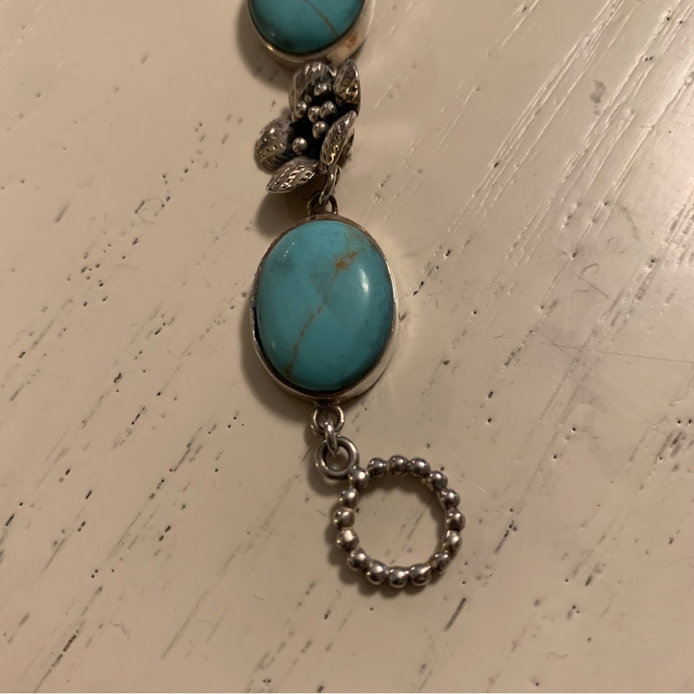 925 Silver Turquoise Bracelet with Vintage Charm - Picture 2 of 5